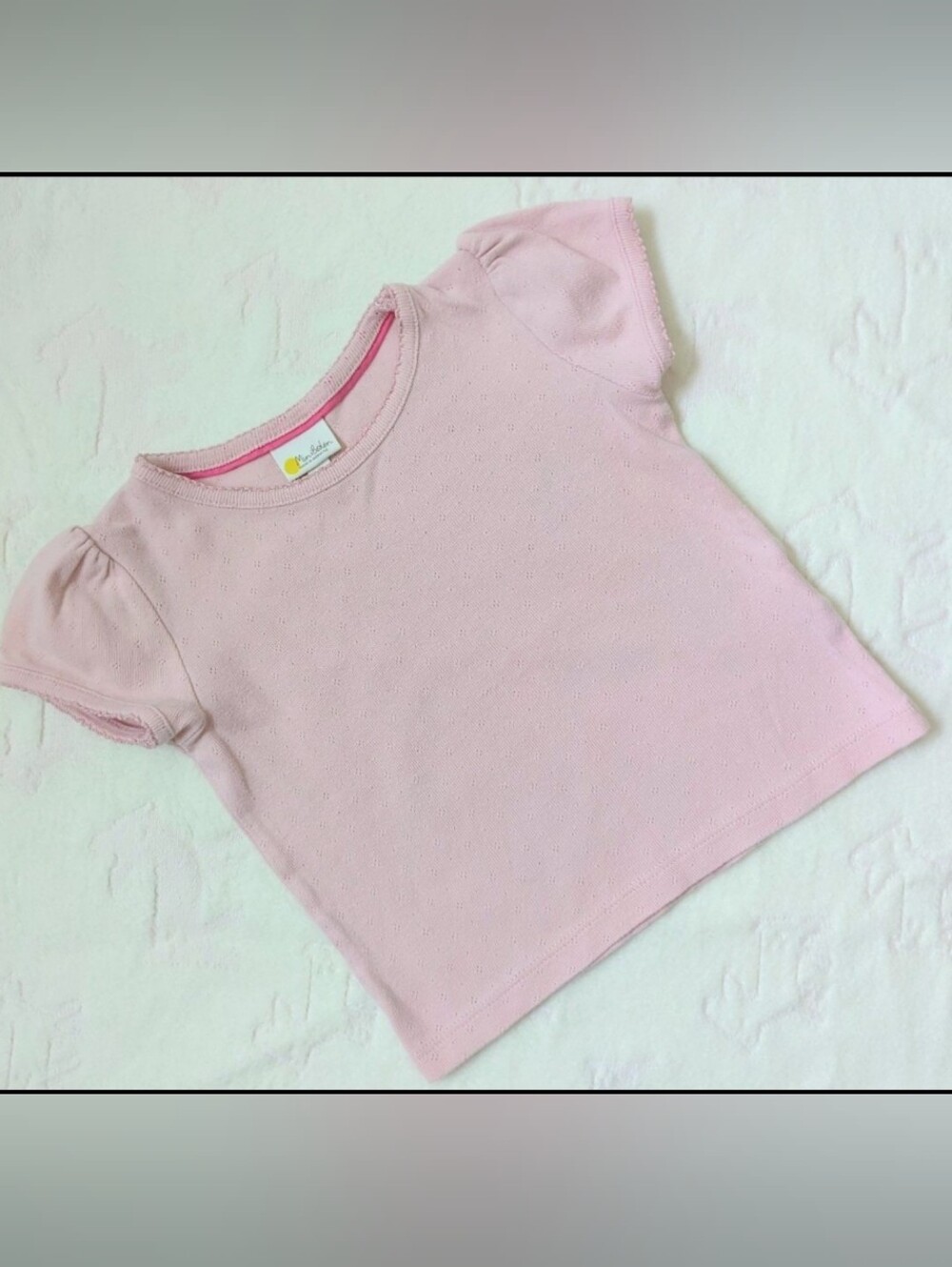 Mini Boden Girls' Pink Puff short sleeve Pointelle Tee -  Size 3-4Y